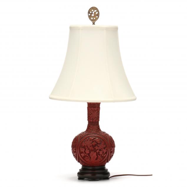 A CHINESE RED CINNABAR LACQUER LAMP