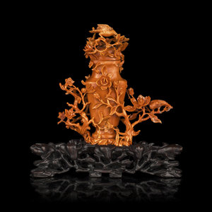 A Chinese Red Coral 'Flower' Vase