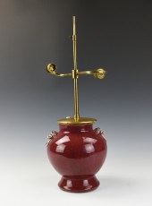 A CHINESE RED FLAMBE VASE, MOL