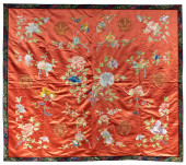 A CHINESE RED GROUND EMBROIDER