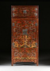 A CHINESE RED GROUND PAINTED "