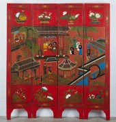 A CHINESE RED LACQUER FOUR PAN