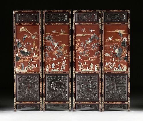 A CHINESE RED LACQUERED FOUR