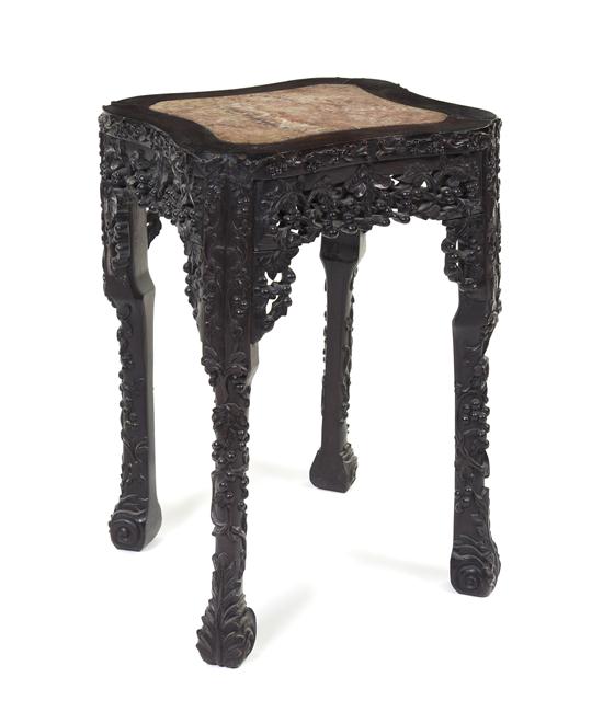 A Chinese Rosewood and Marble Inset