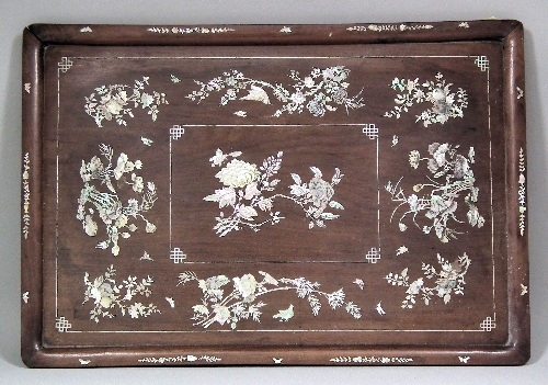 A Chinese rosewood rectangular tray