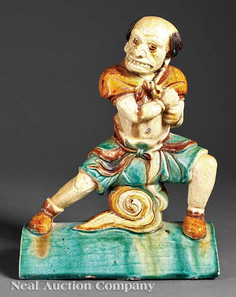 A Chinese Sancai Glazed Roof Tile