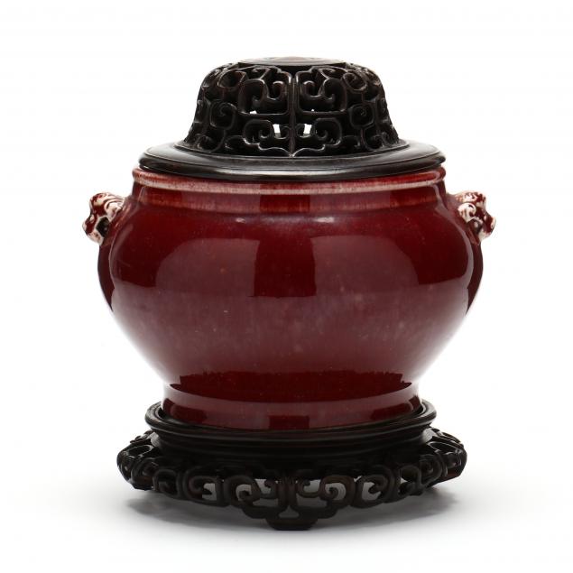 A CHINESE SANG DE BOEUF CENSER WITH