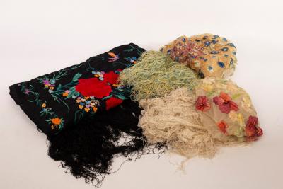 A Chinese silk shawl, finely