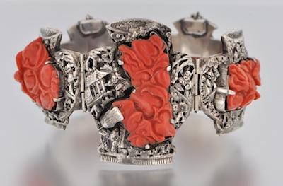 A Chinese Silver and Coral Bracelet