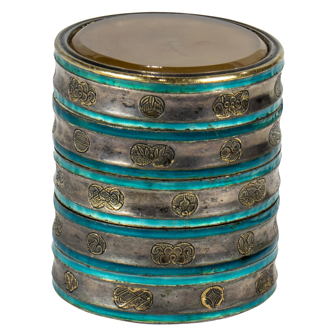 A CHINESE SILVER COSMETIC BOX A