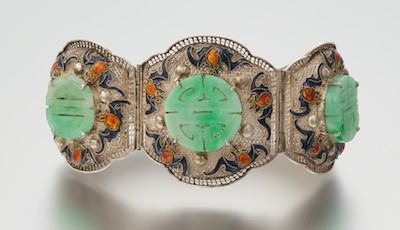A Chinese Silver Enamel and Jadeite