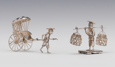 A Chinese Silver Miniature Rickshaw