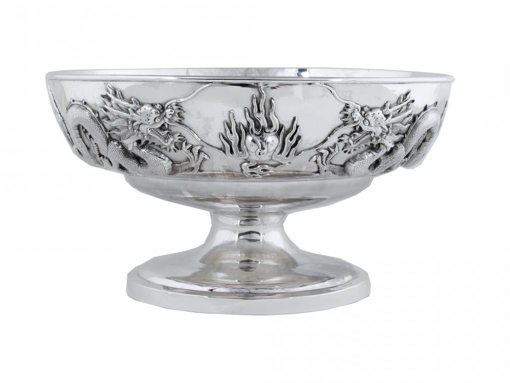 A CHINESE SILVER PUNCH BOWL applied