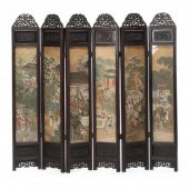 A CHINESE SIX PANEL CARVED HAR