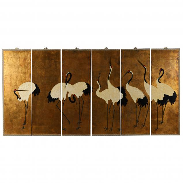 A CHINESE SIX PANEL SCREEN