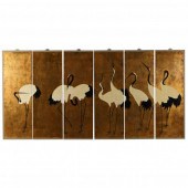 A CHINESE SIX PANEL SCREEN DEP