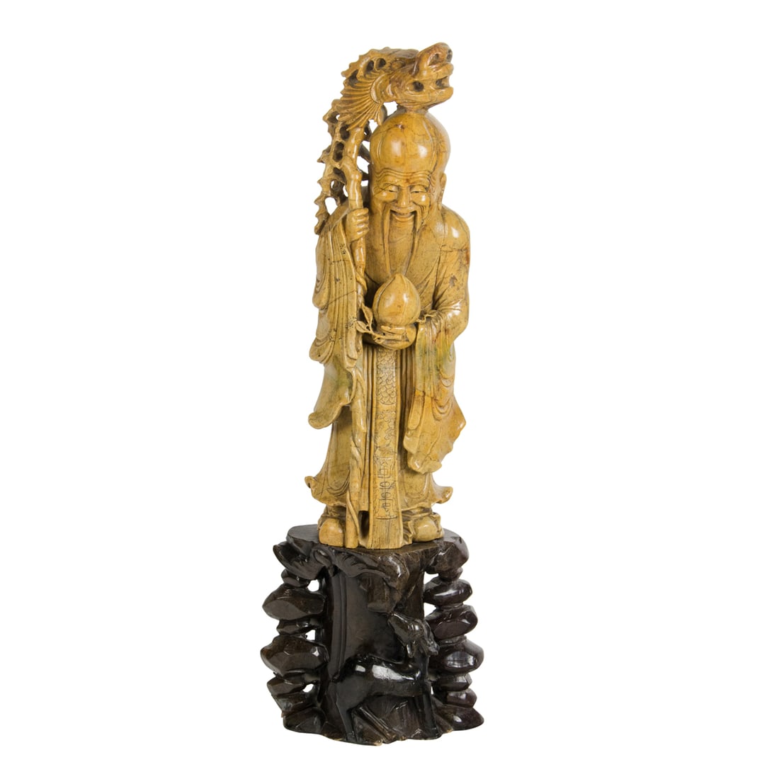 A CHINESE SOAPSTONE GOD OF