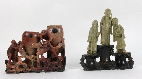 A Chinese soapstone ink pot