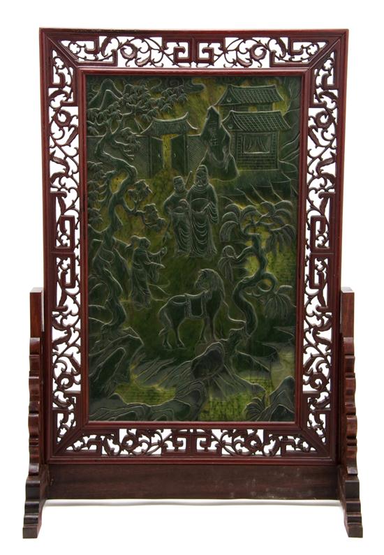 A Chinese Spinach Jade Table Screen