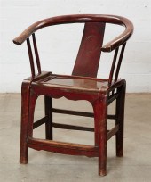 A CHINESE STAINED ELM YOKE BAC