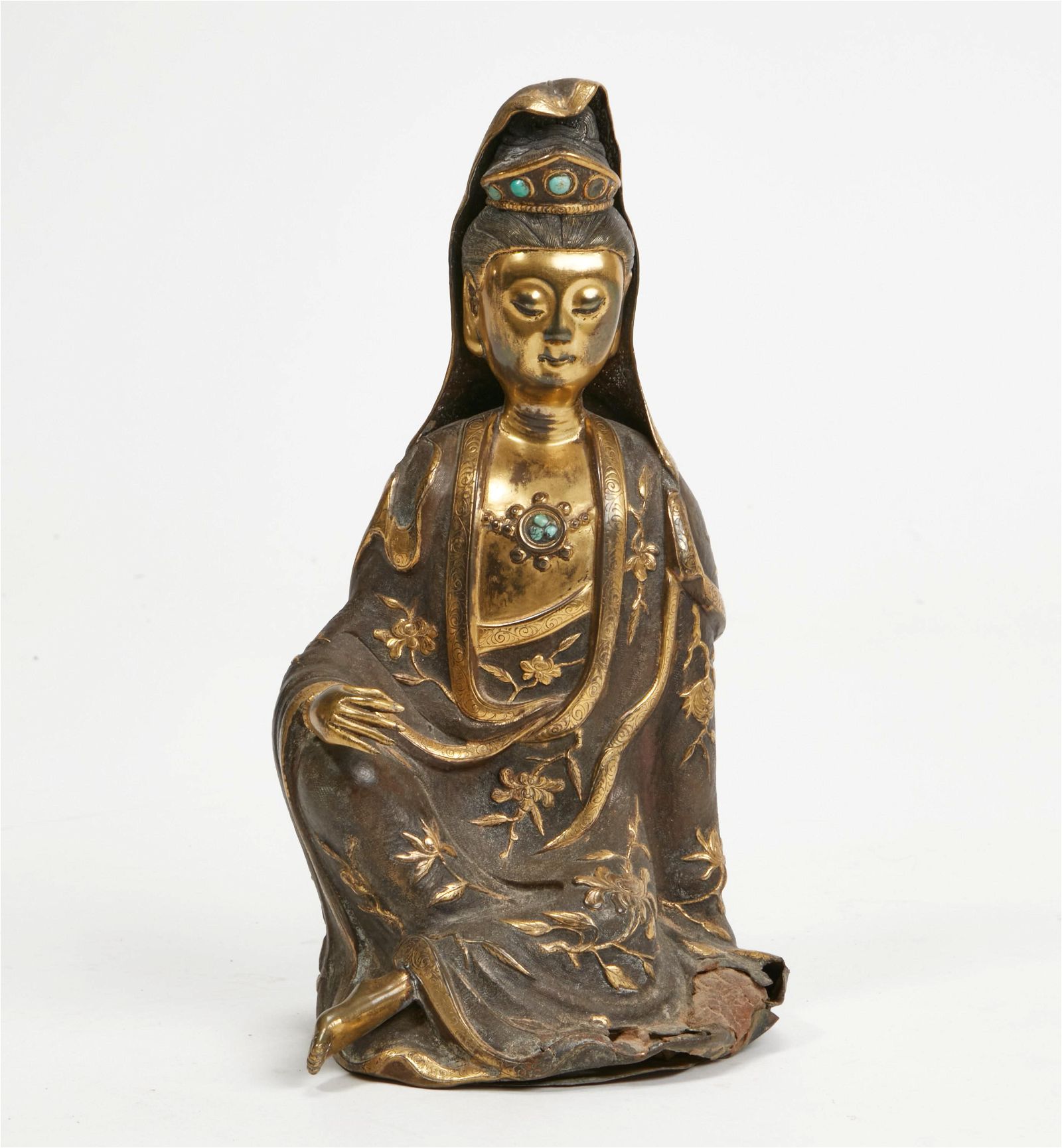 A CHINESE STONE INSET METAL ALLOY