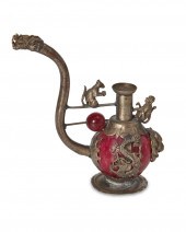 A CHINESE-STYLE METAL AND STON