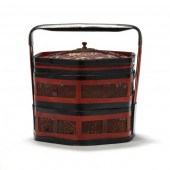 A CHINESE TIERED PAINTED AND G