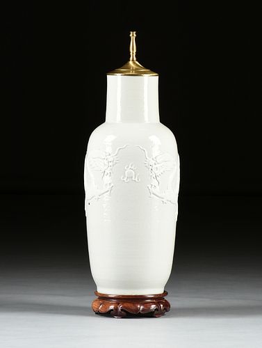 A CHINESE WHITE GLAZED ROULEAU VASE