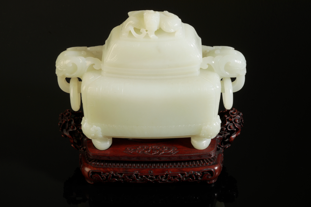 A CHINESE 'WHITE' JADE CENSER AND