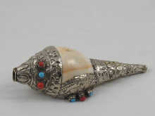 A Chinese white metal mounted conch