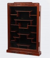 A CHINESE WOOD AND GLASS DISPL