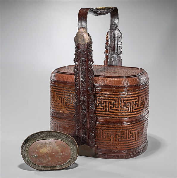 A Chinese wood and wicker