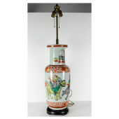 A CHINESE WUCAI VASE AS LAMP<b