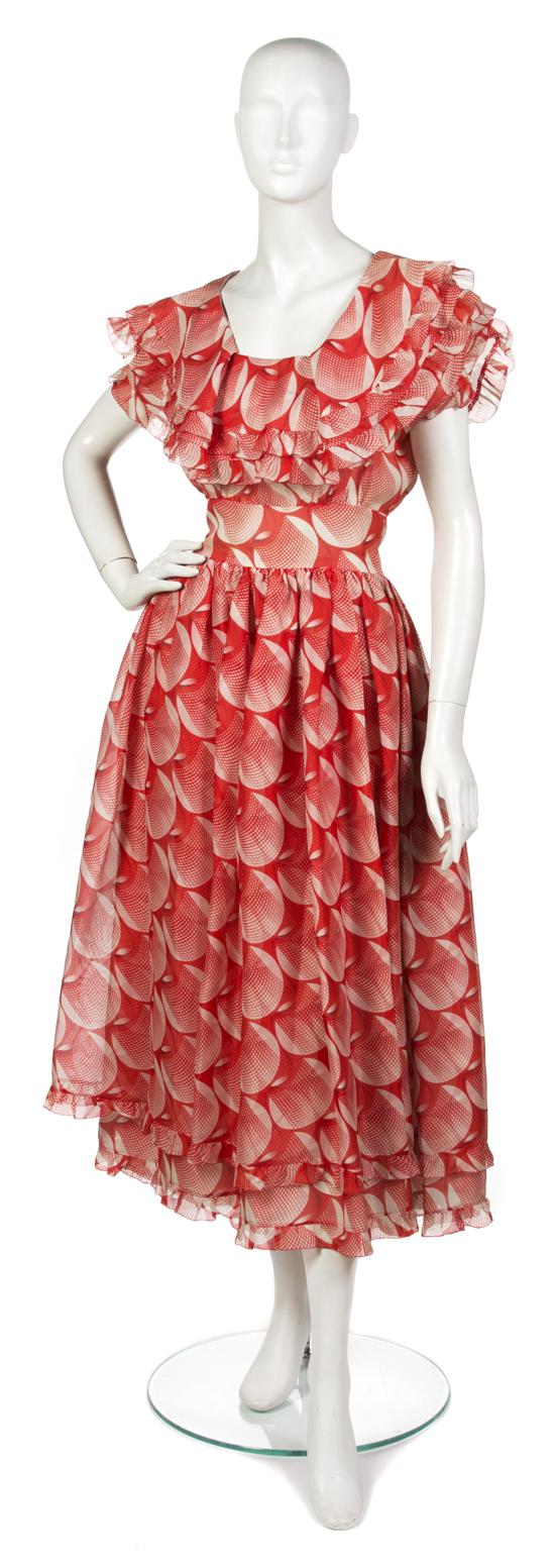 A Chloe Red and Beige Printed