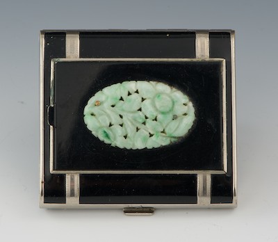 A Chromium Enamel and Carved Jade
