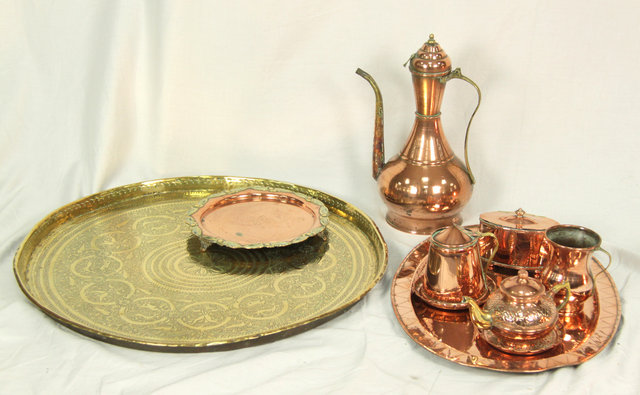 A circular engraved Benares tray