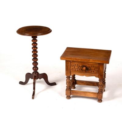 A circular mahogany table on a