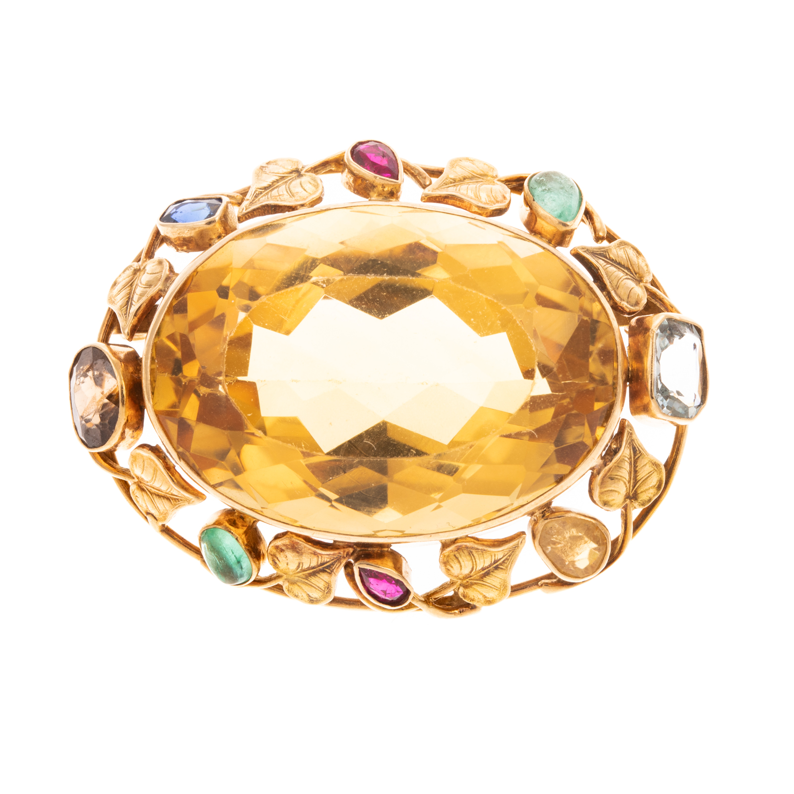 A CITRINE BROOCH WITH