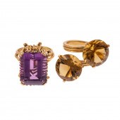 A CITRINE BYPASS RING & AMETHY