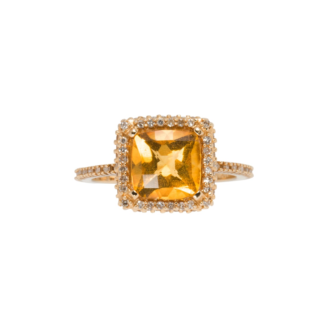 A CITRINE, DIAMOND AND 14K GOLD