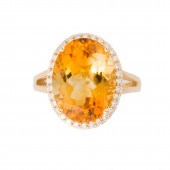 A CITRINE, DIAMOND AND FOURTEE