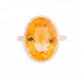 A CITRINE, DIAMOND AND FOURTEE