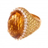 A CITRINE, DIAMOND & YELLOW TO