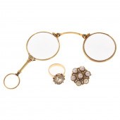 A CITRINE RING, MABE PEARL PIN