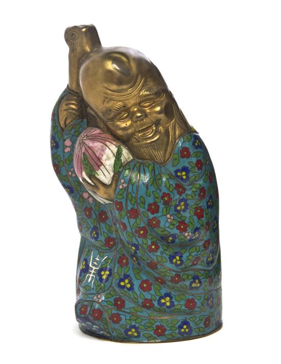 A Cloisonne and Gilt Shoulao Figure