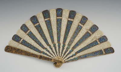 A Cloisonne and Ivory Fan