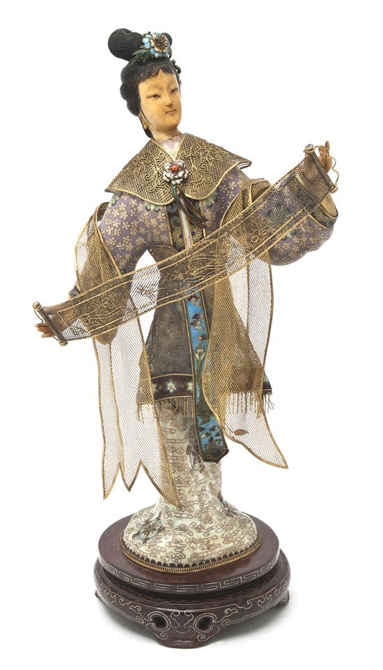 A Cloisonne and Ivory Figure of a