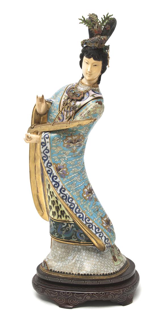 A Cloisonne and Ivory Figure of a