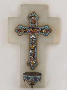 A cloisonne enamel brass cross