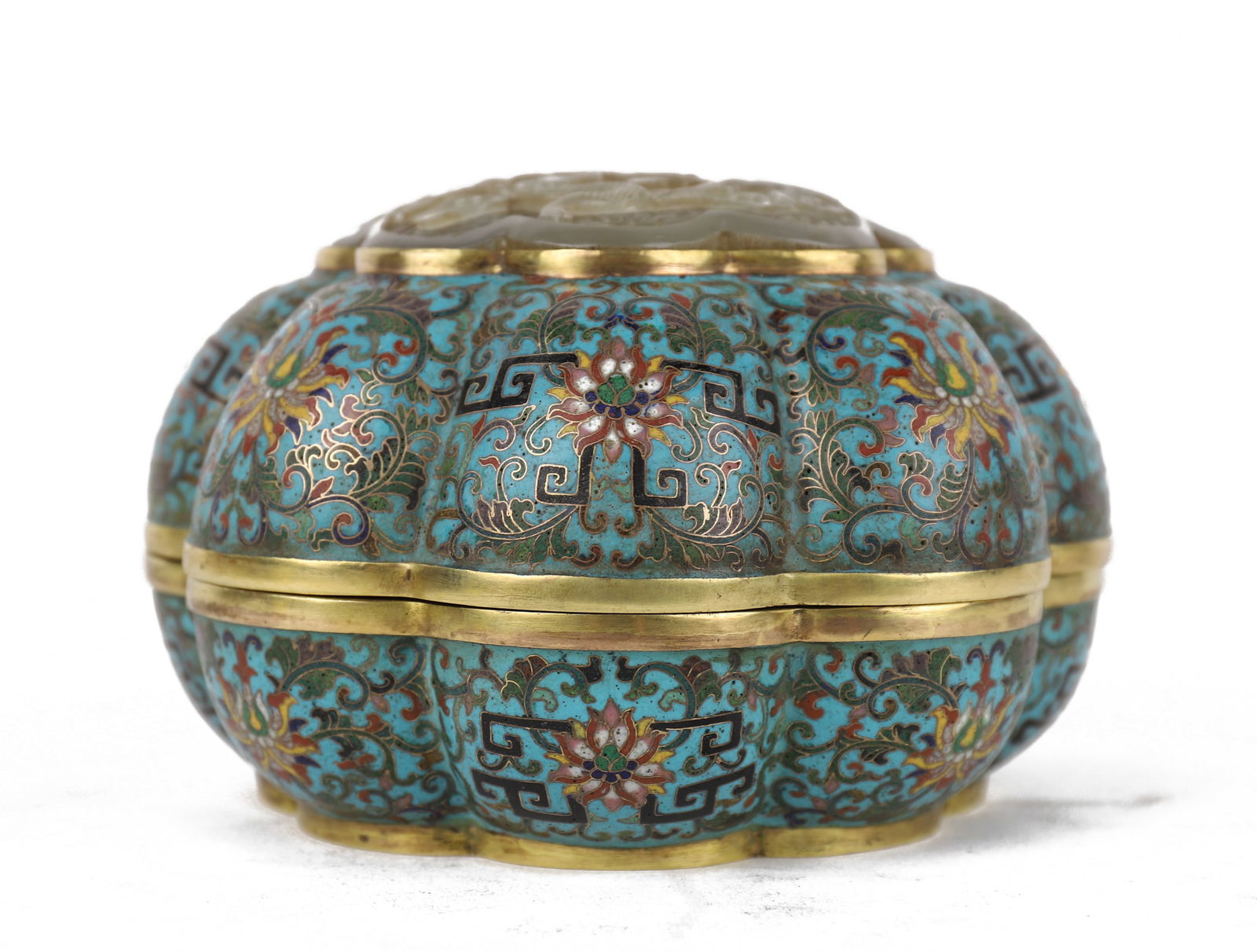 A CLOISONNE PUMPKIN - SHAPED BOX